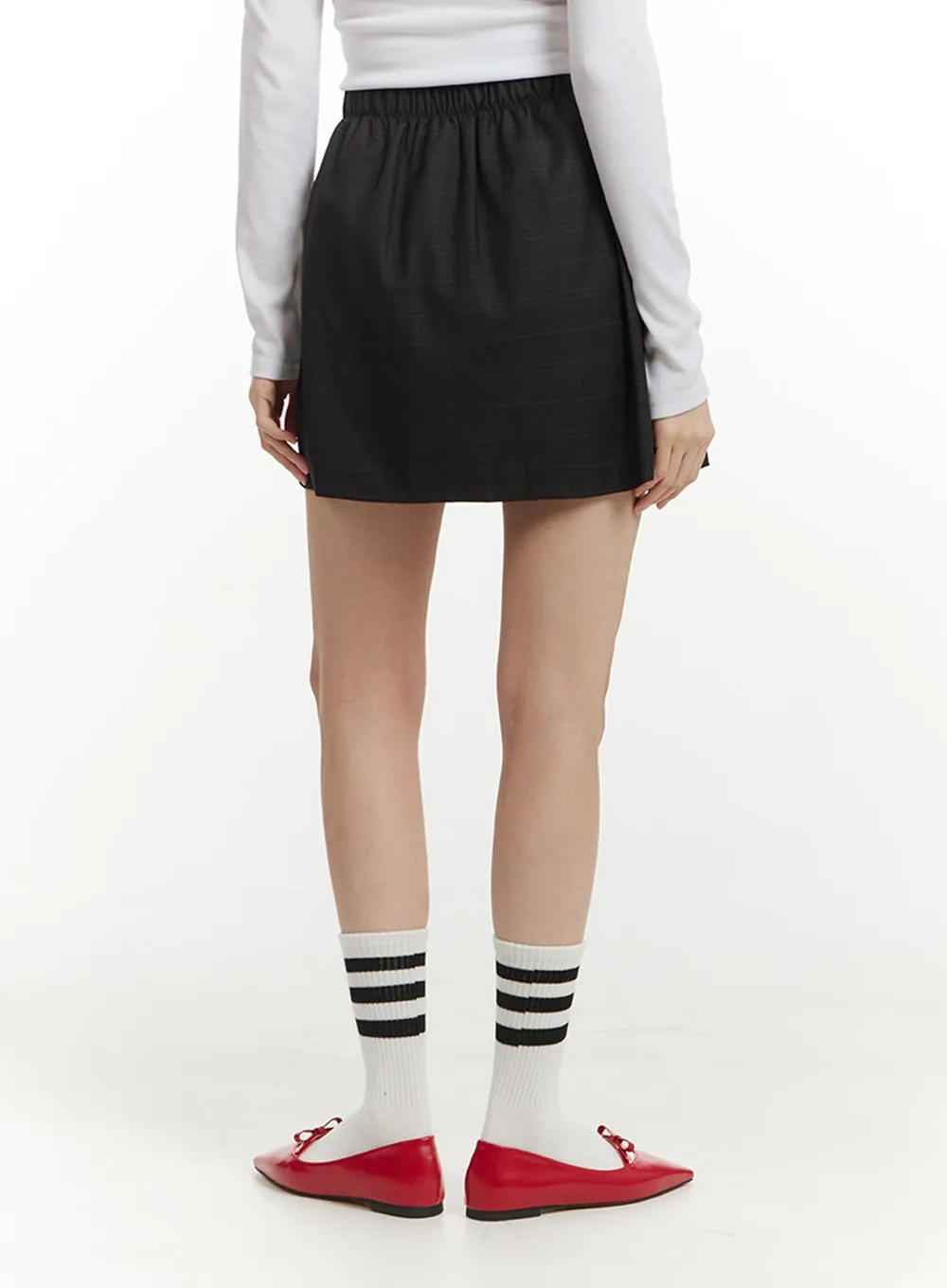 Pleated Checkered Mini Skirt IM406