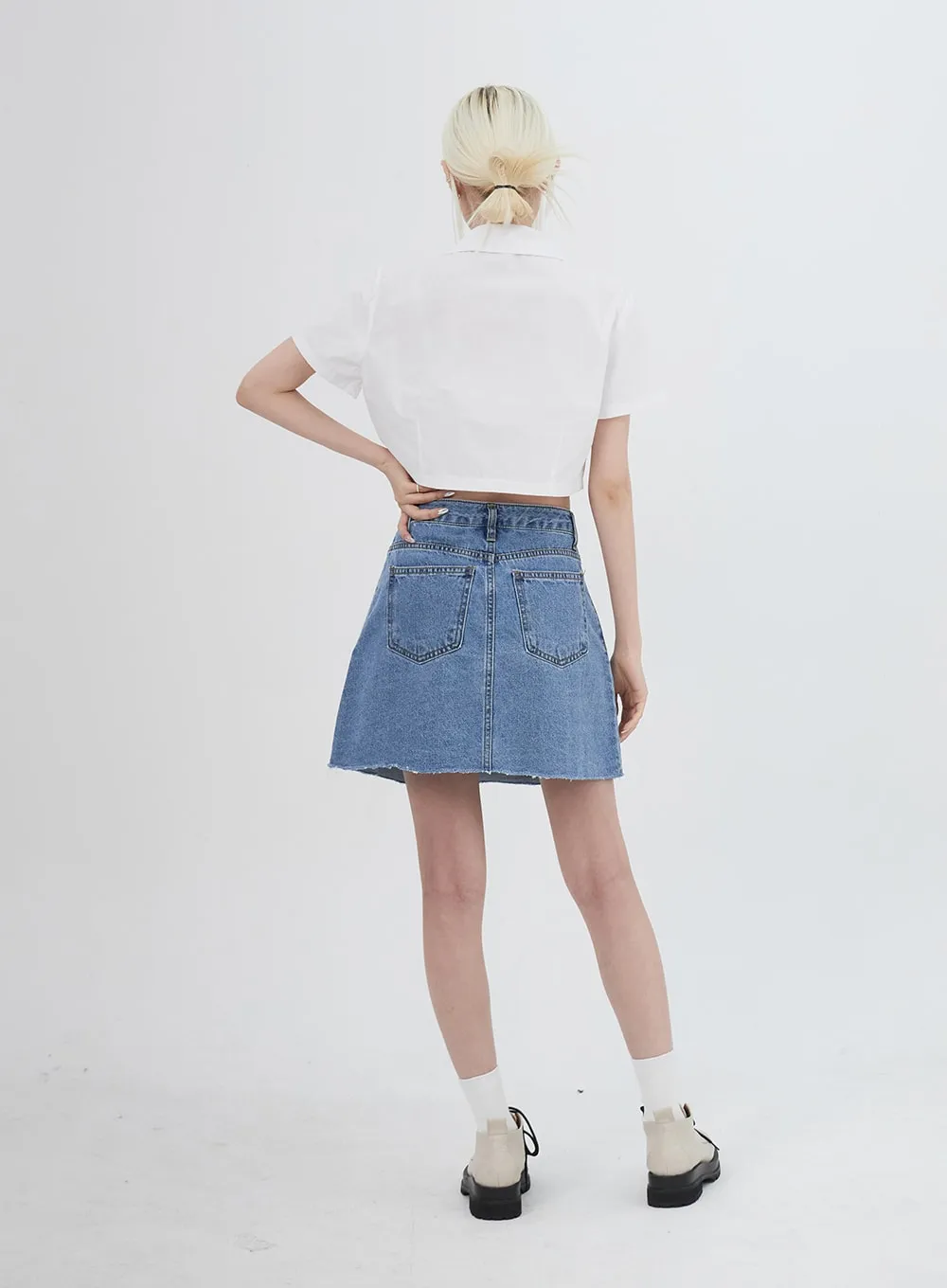 Pleated Denim Mini Skirt IU313