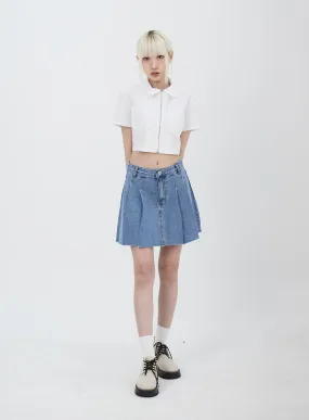 Pleated Denim Mini Skirt IU313