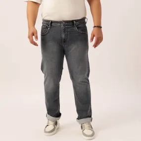 Plus Size Men Heavily Faded Grey Comfort Fit Jeans