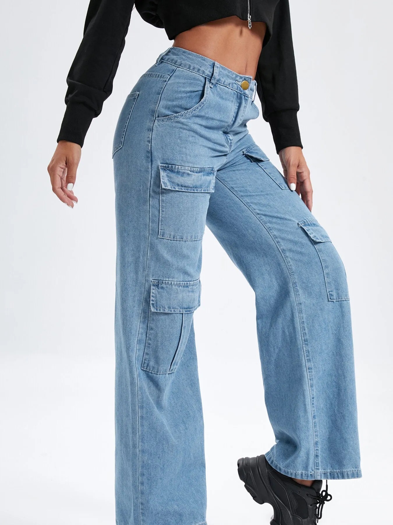 Pocket Button Front Straight Leg Jeans