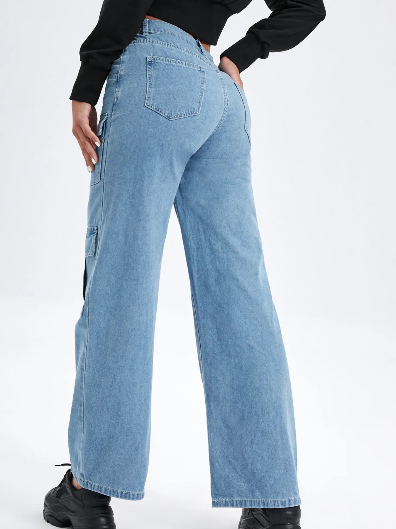 Pocket Button Front Straight Leg Jeans