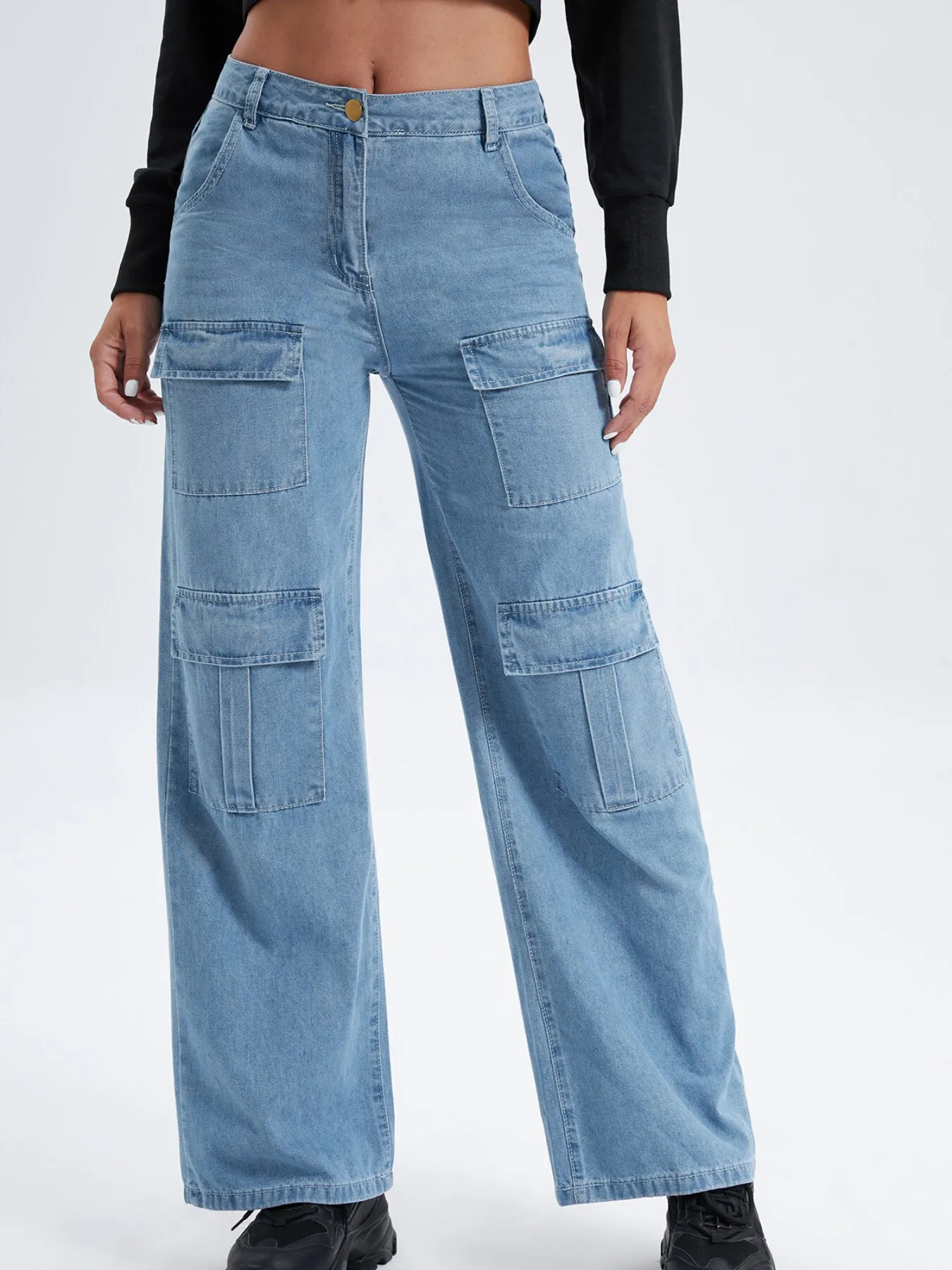 Pocket Button Front Straight Leg Jeans