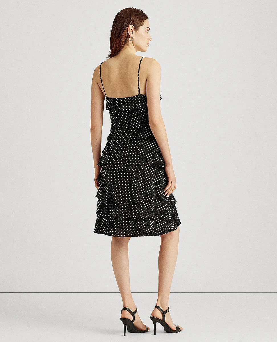 Polka-Dot Georgette Cocktail Dress In Black/Cream