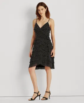 Polka-Dot Georgette Cocktail Dress In Black/Cream