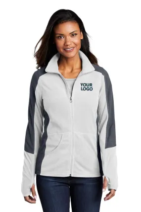 Port Authority Ladies Colorblock MicroFleece Customized Jackets, White/ Battleship Grey