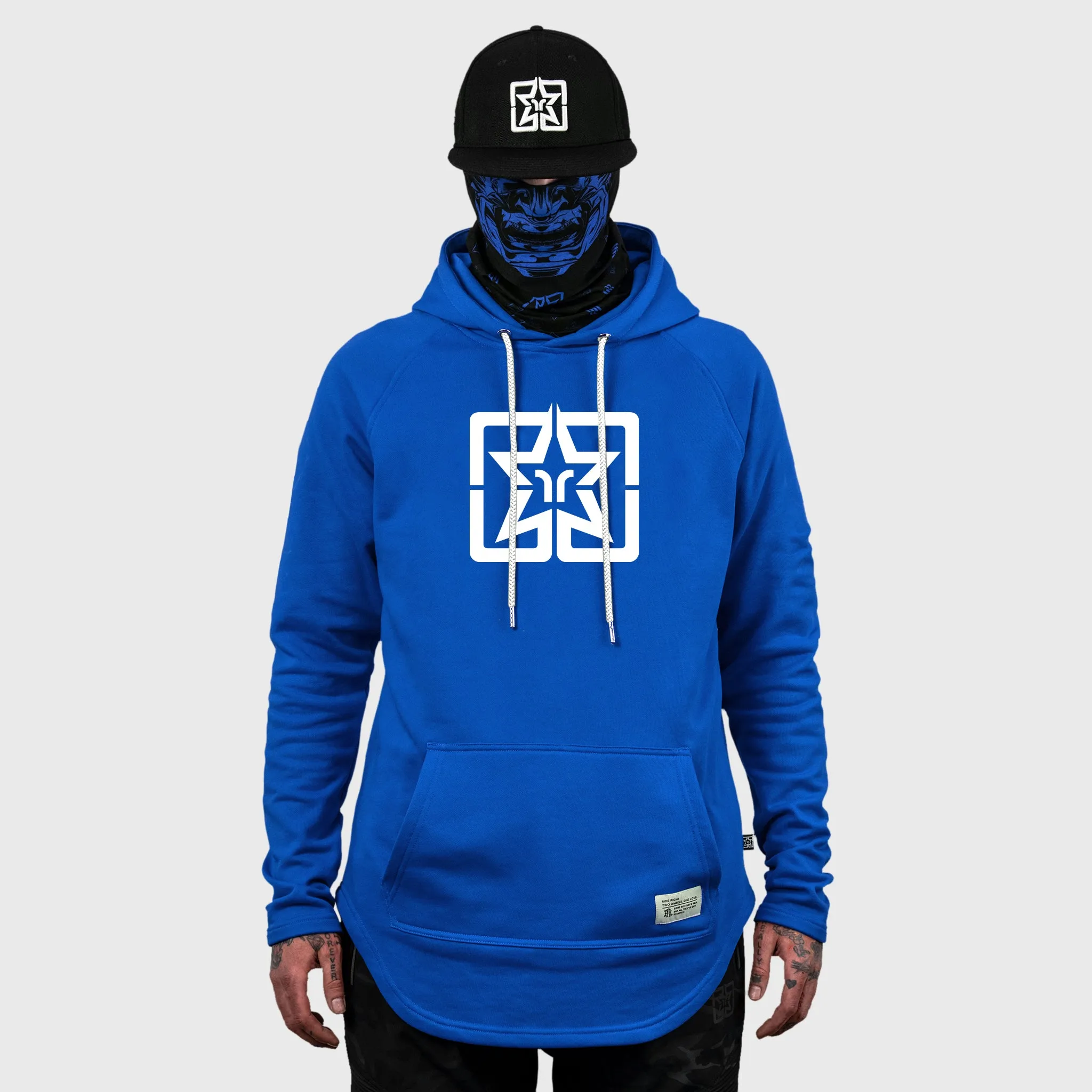 [Pre-Sale // Backorder] Ride Rich Emblem Scoop Pullover Hoodie {White on Blue}