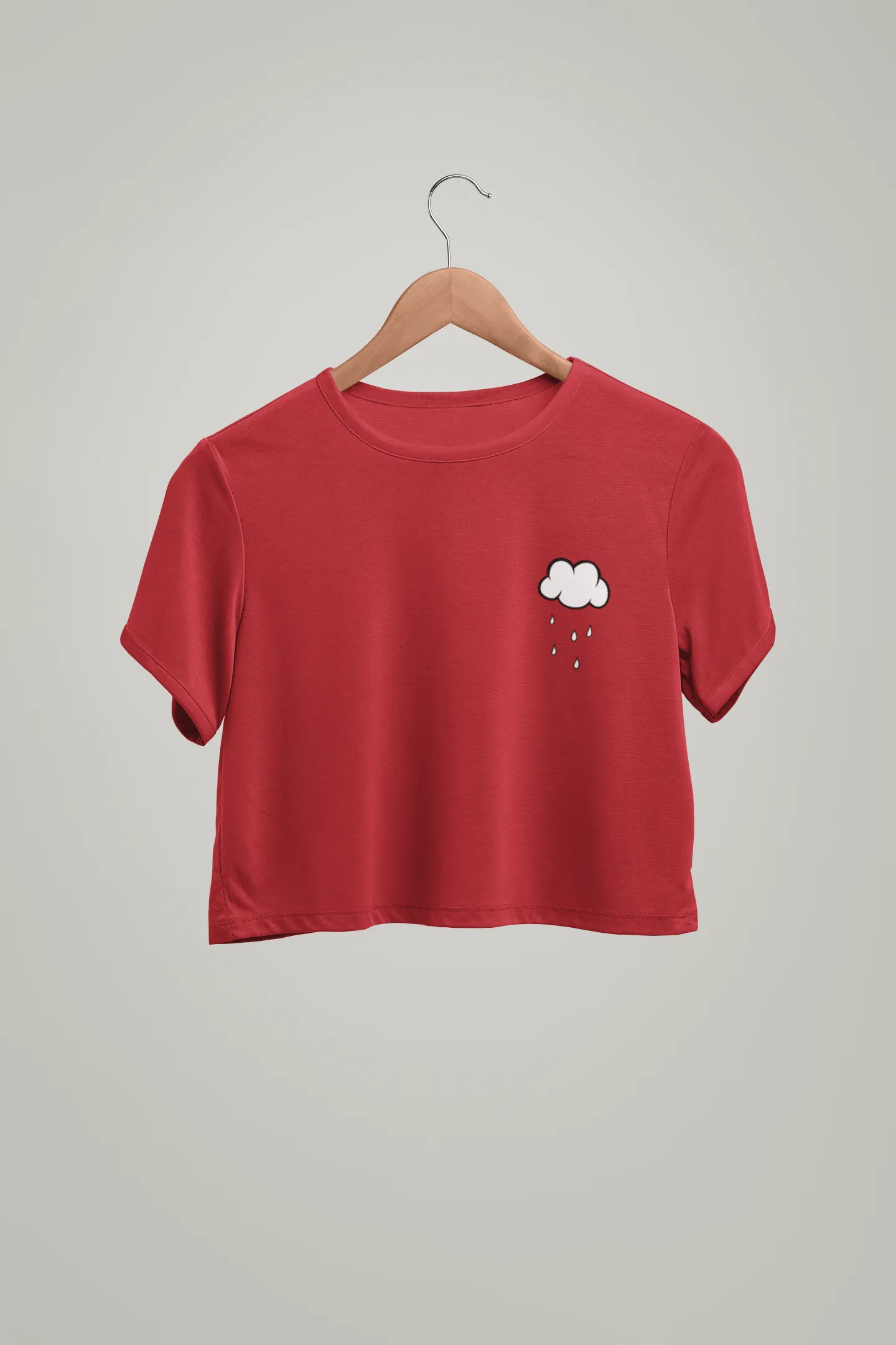 " CLOUDS AND RAINS " Half-sleeve Pocket Design Crop Top's