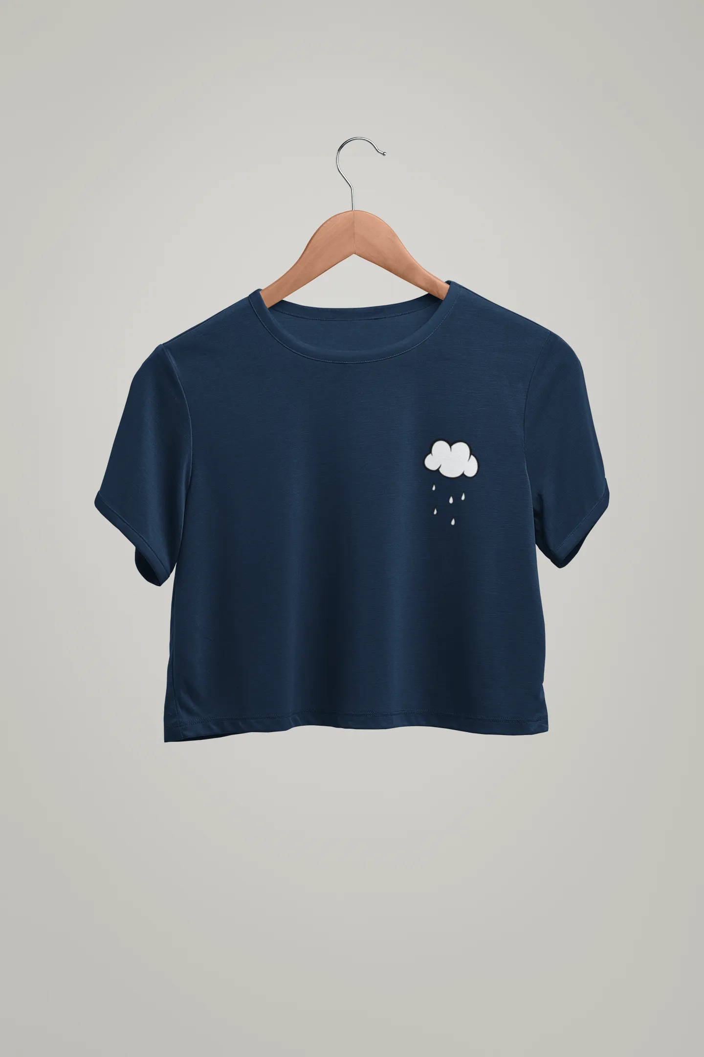 " CLOUDS AND RAINS " Half-sleeve Pocket Design Crop Top's