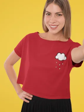 " CLOUDS AND RAINS " Half-sleeve Pocket Design Crop Top's