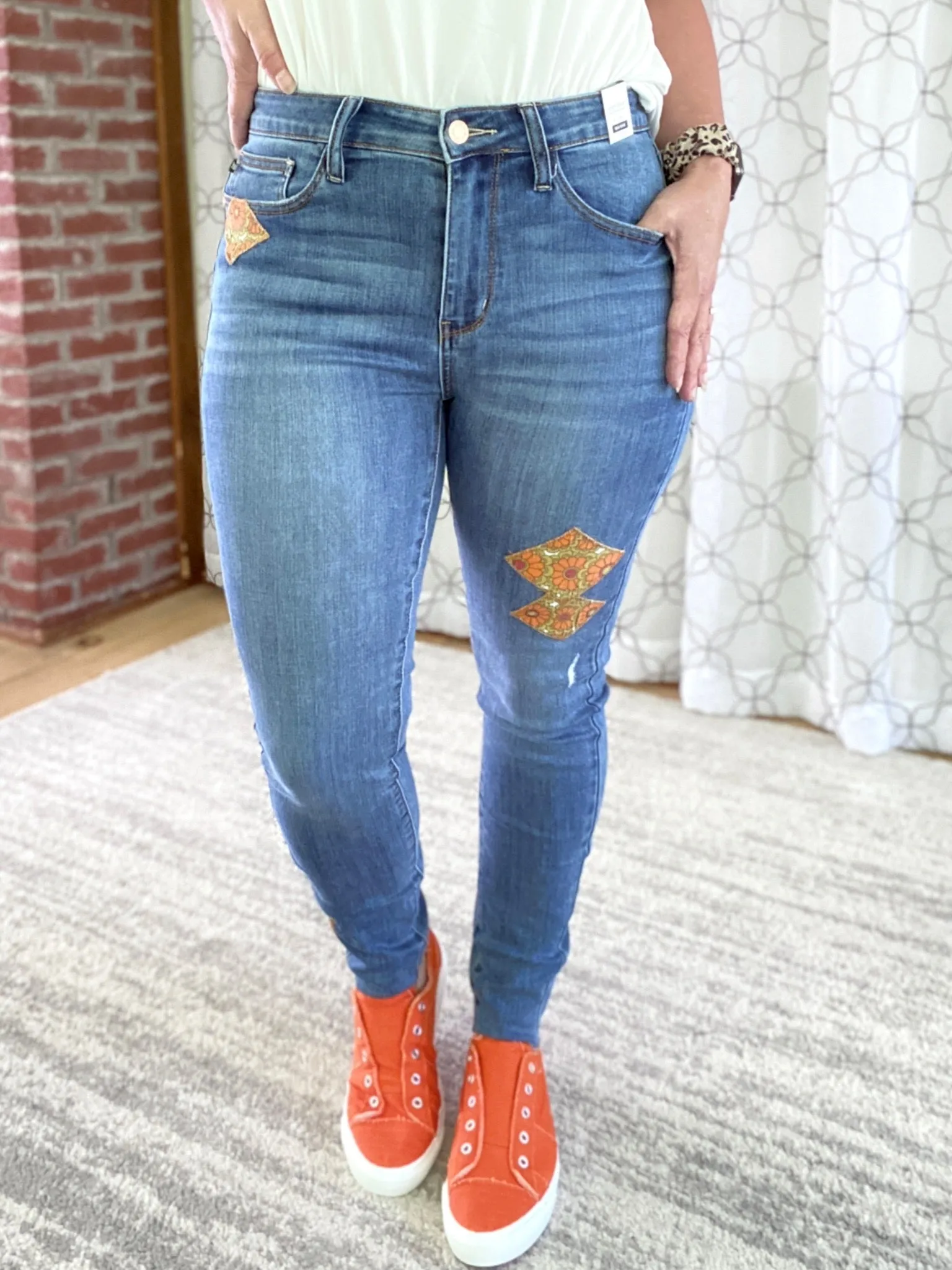 Retro Vibes Judy Blue Patch Skinny Jeans [Online Exclusive]