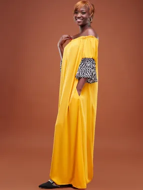 Safari Ayana 3/4 Sleeved Off Shoulder Tent Maxi Dress - Mustard/ Black Print