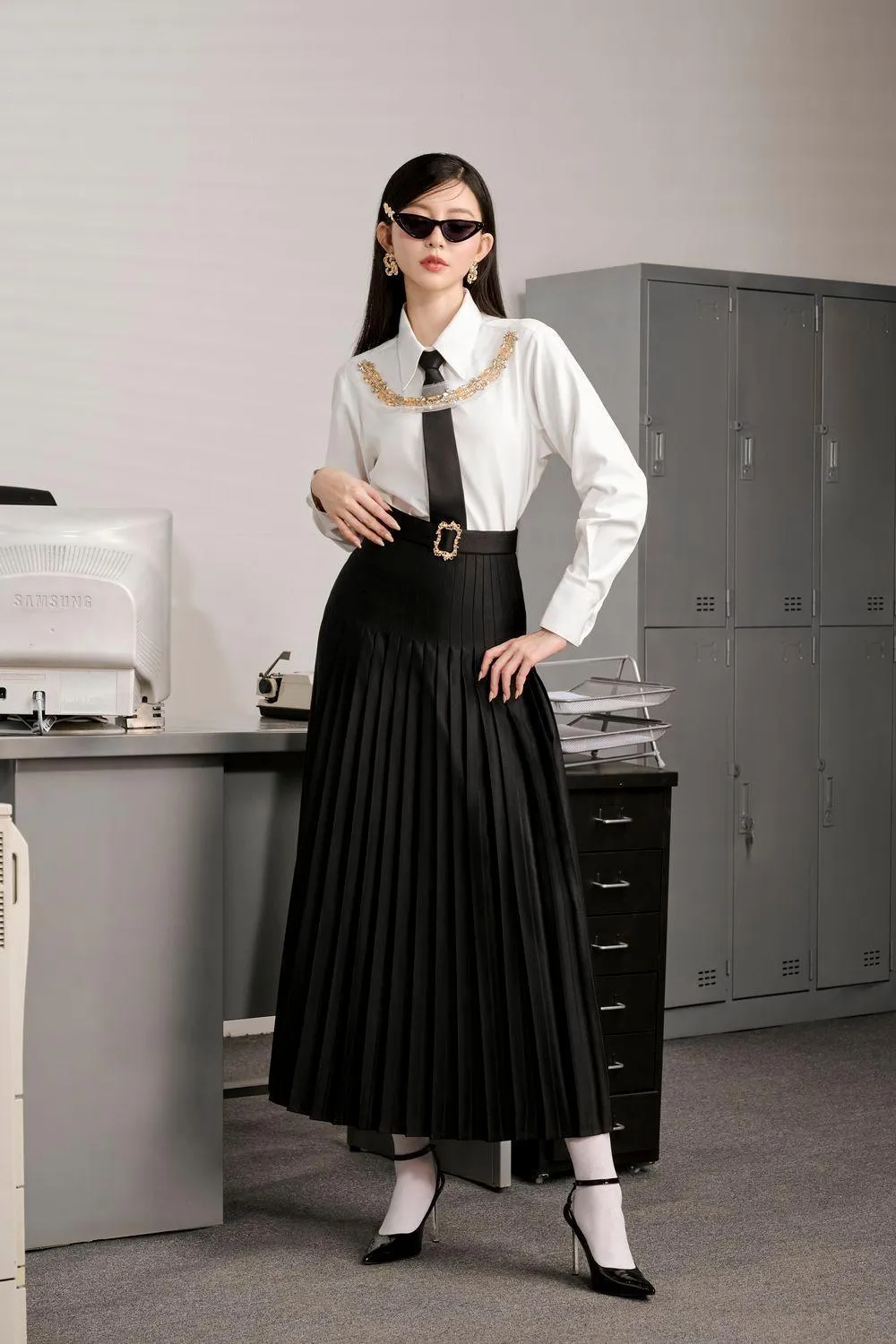 Sando Straight Pleated Cotton Midi Set