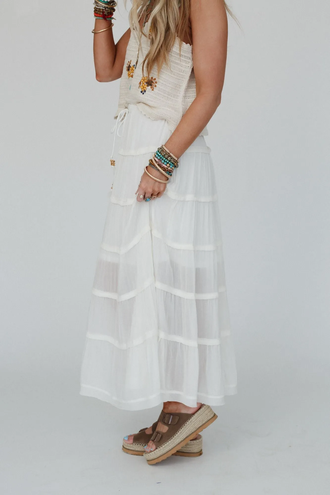 Sardinia Silky Tiered Maxi Skirt - Ivory