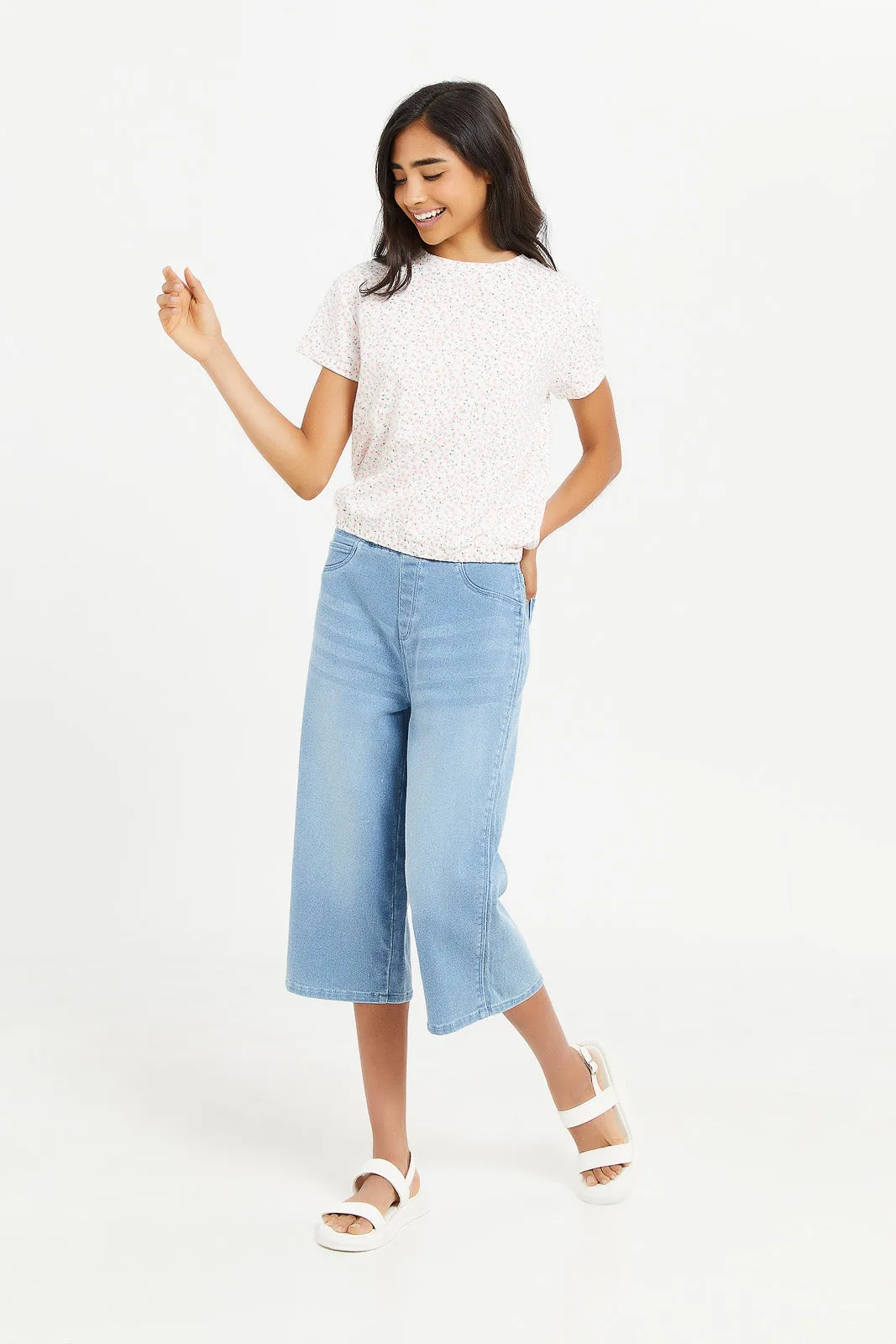 Senior Girls Girls Blue Wide Leg Knitted Culottes