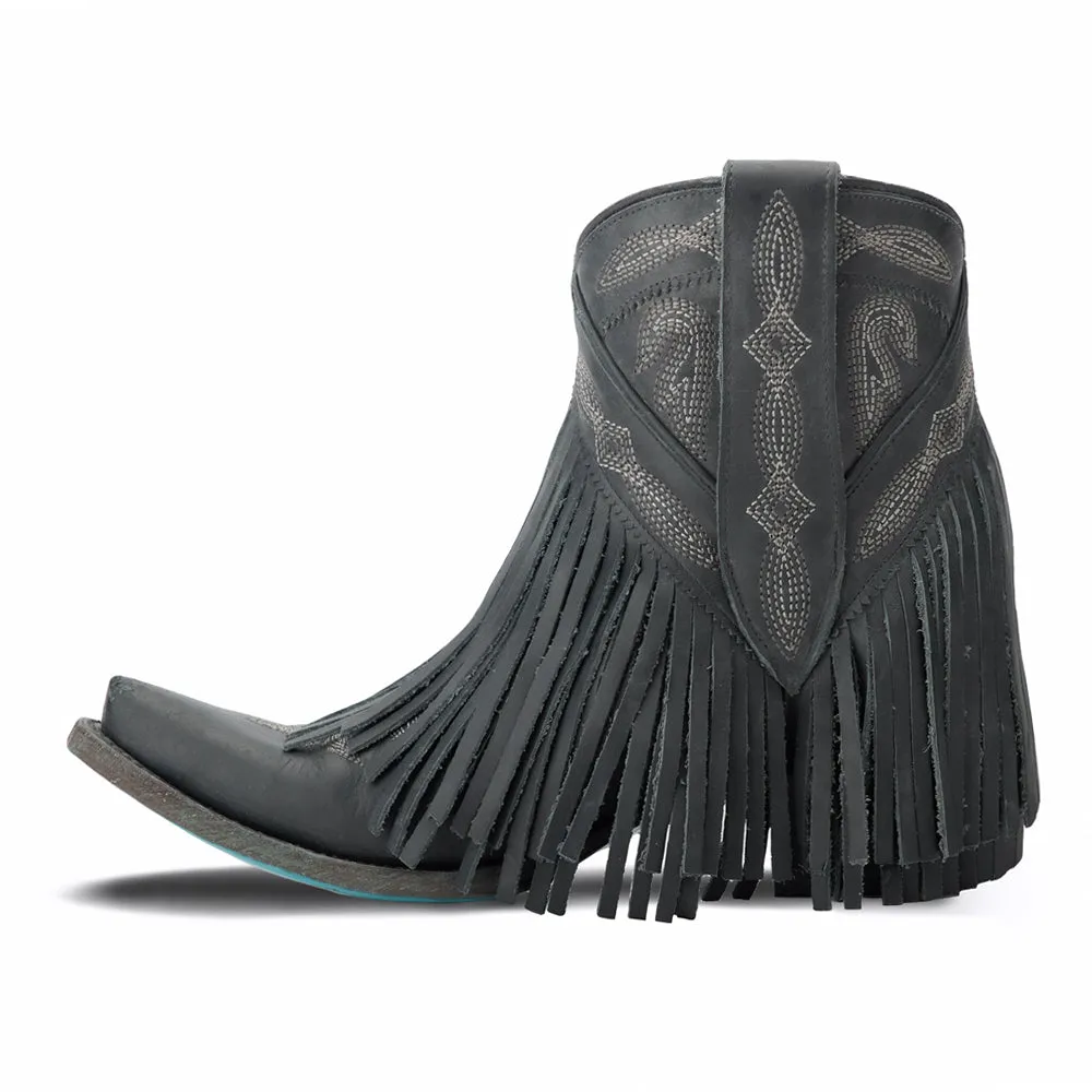 Senita Falls Fringe Embroidered Snip Toe Cowboy Booties