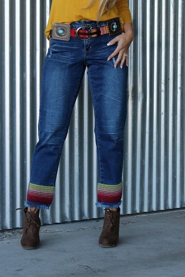 Serape Hem Boyfriend Jeans