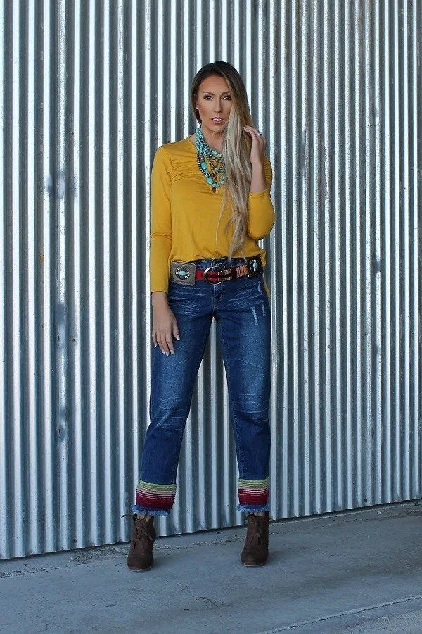 Serape Hem Boyfriend Jeans