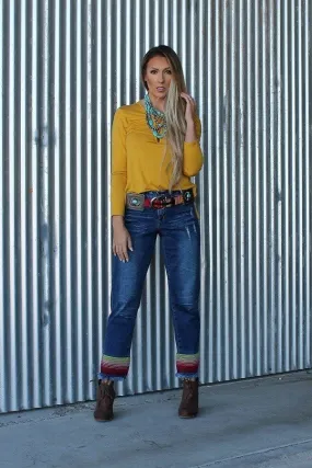 Serape Hem Boyfriend Jeans