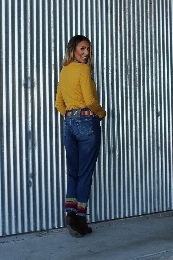 Serape Hem Boyfriend Jeans