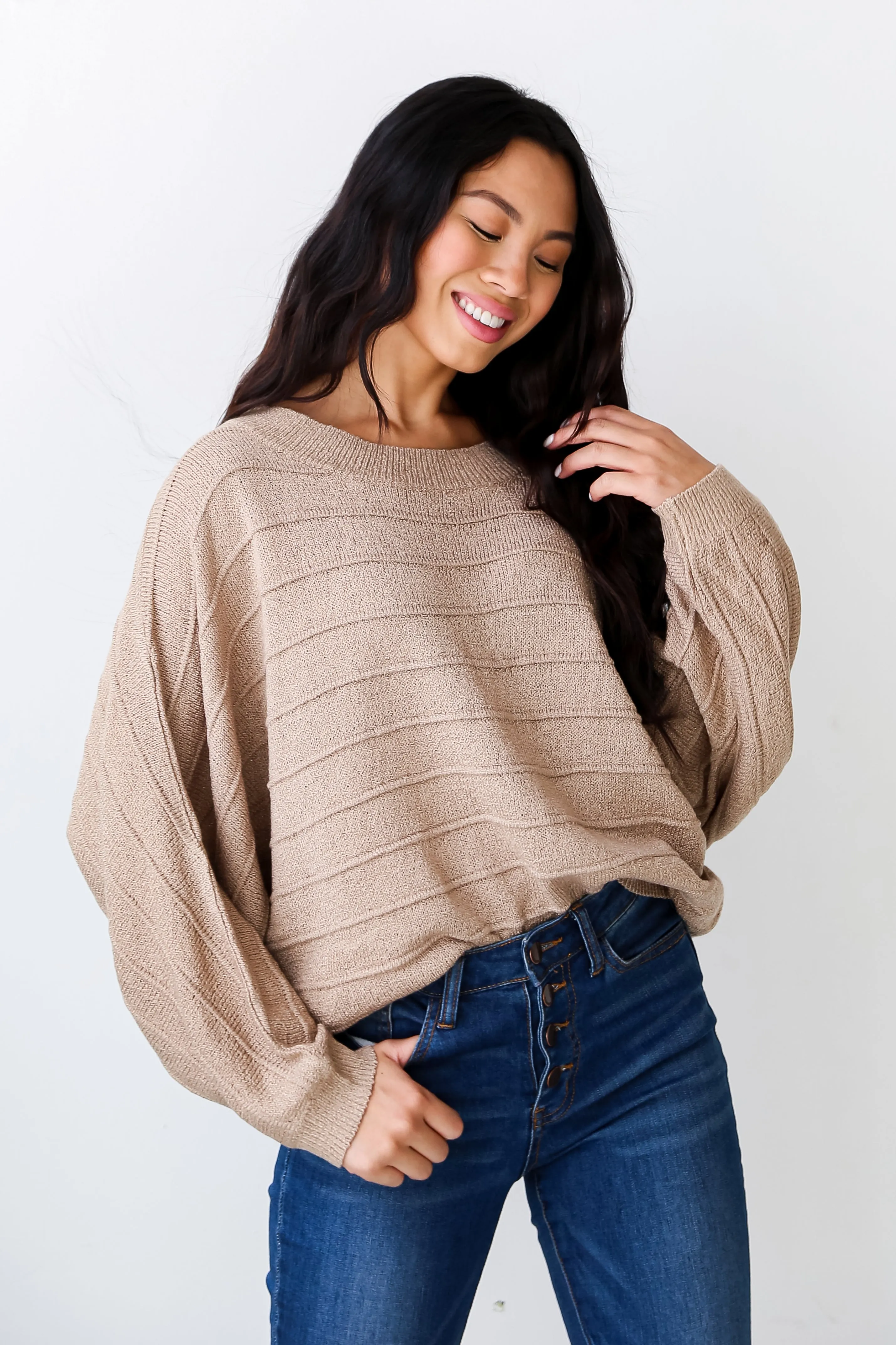 Seriously Cozy Taupe Lightweight Knit Oversized Sweater