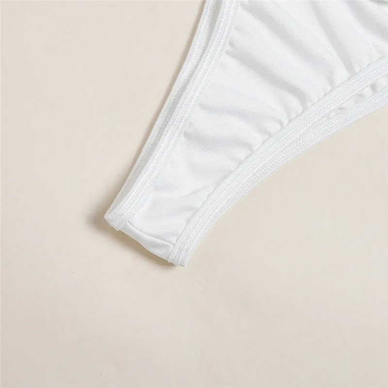 Sexy White Flower Temptation Underwear Set with Steel Ring