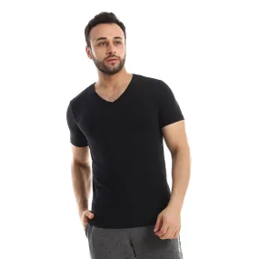 Short Sleeve Undershirt For Men - V Neck - Black