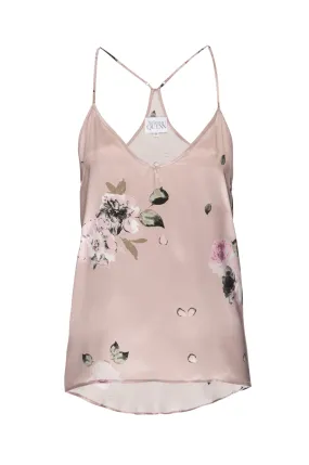 Silk Charmeuse Tank: Champagne Floral Print