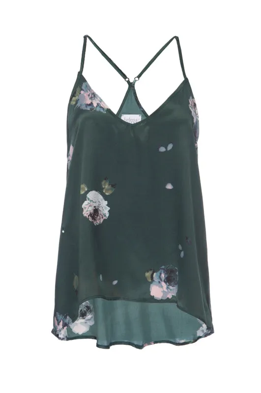 Silk Charmeuse Tank: Emerald Floral Print