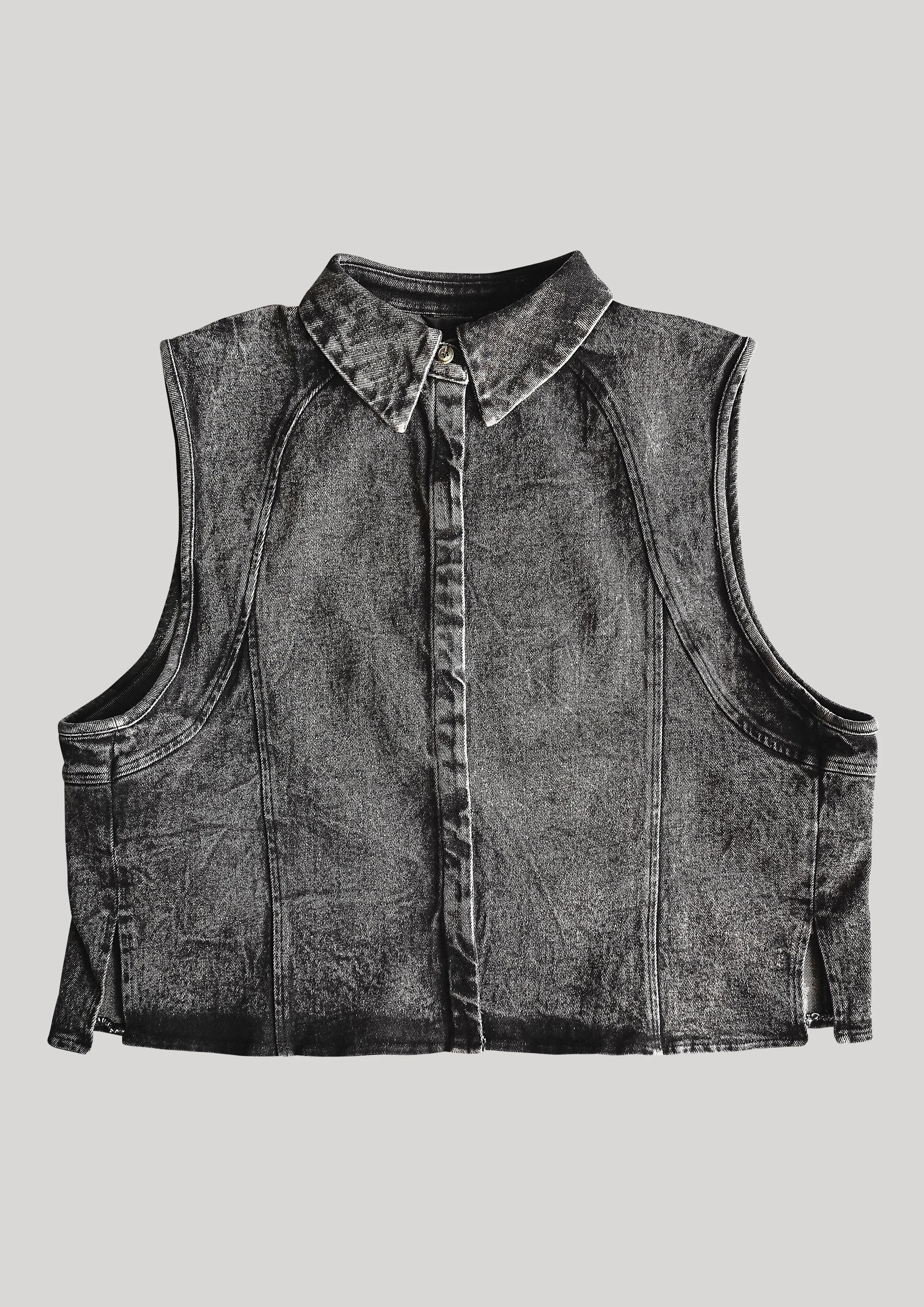 SLEEVELESS SUMMER BLOUSE - DENIM washed black