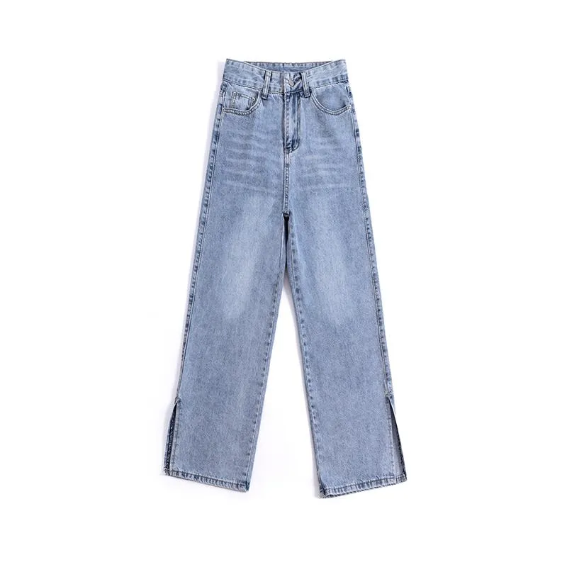 Slimming Cropped High-Waisted Straight-Leg Height Enhancing Loose-Fit Split Jeans