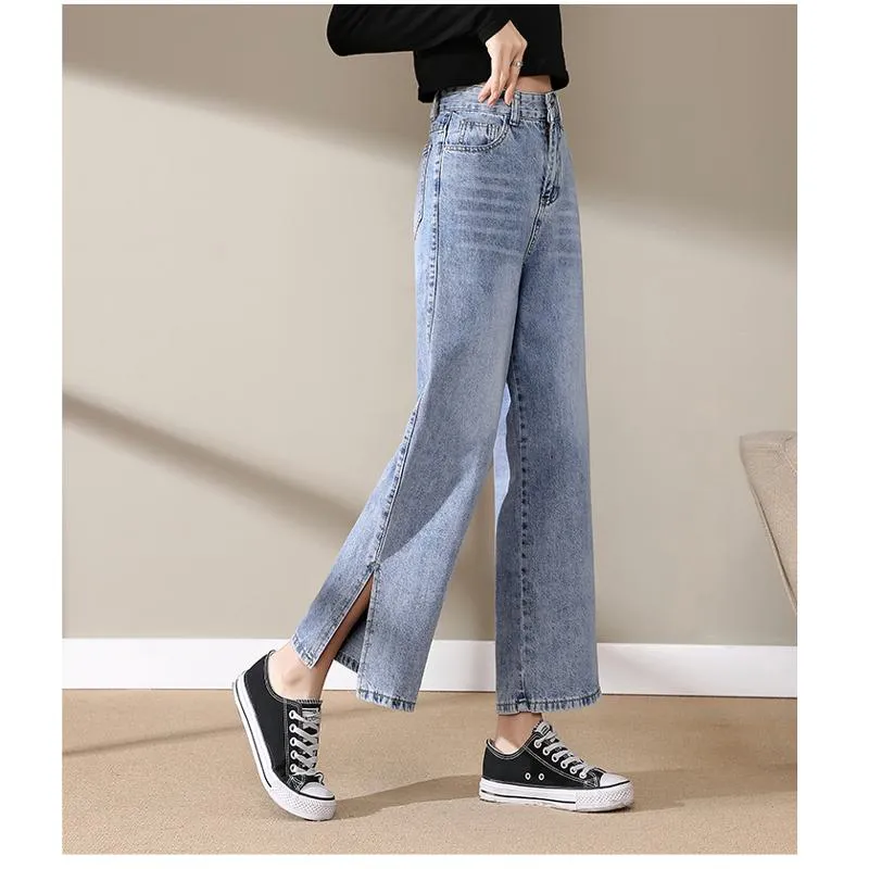 Slimming Cropped High-Waisted Straight-Leg Height Enhancing Loose-Fit Split Jeans