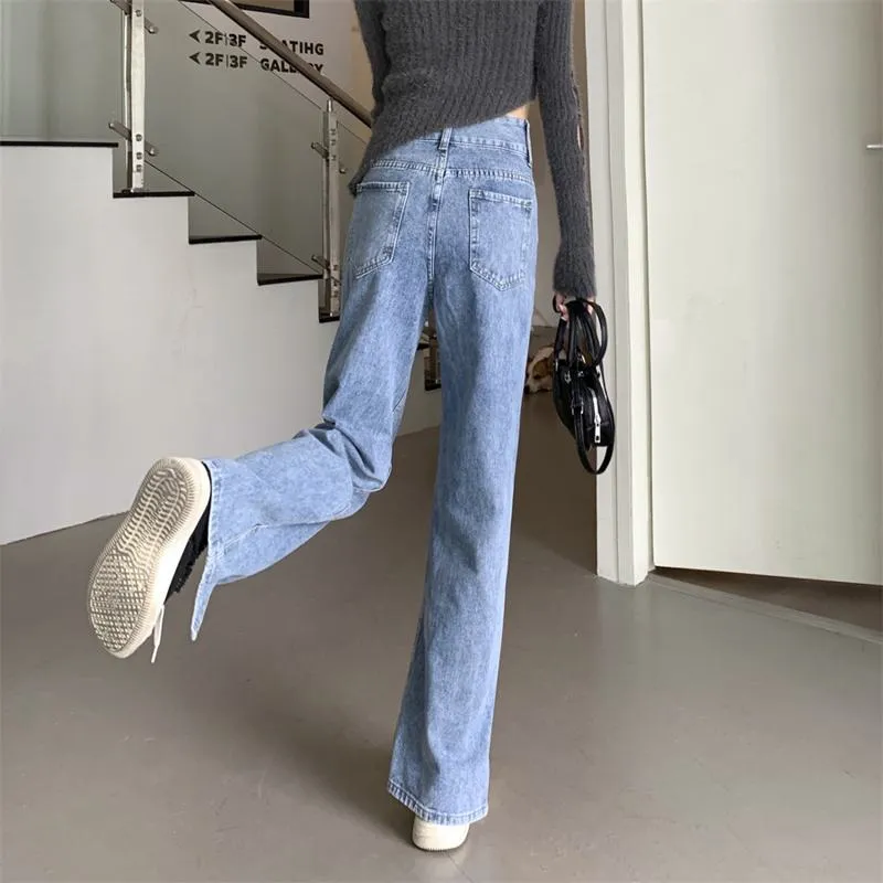 Slimming Floor-Length Plus Light-Colored High-Waisted Wide-Leg Split Jeans