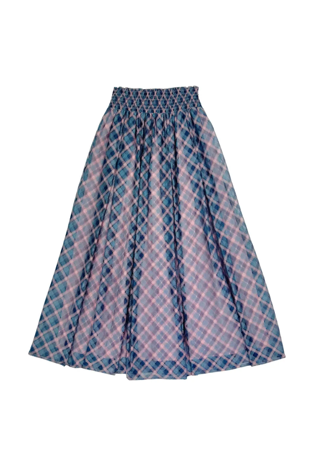 Smocked Waist MIDI Skirt - Sheer Plaid