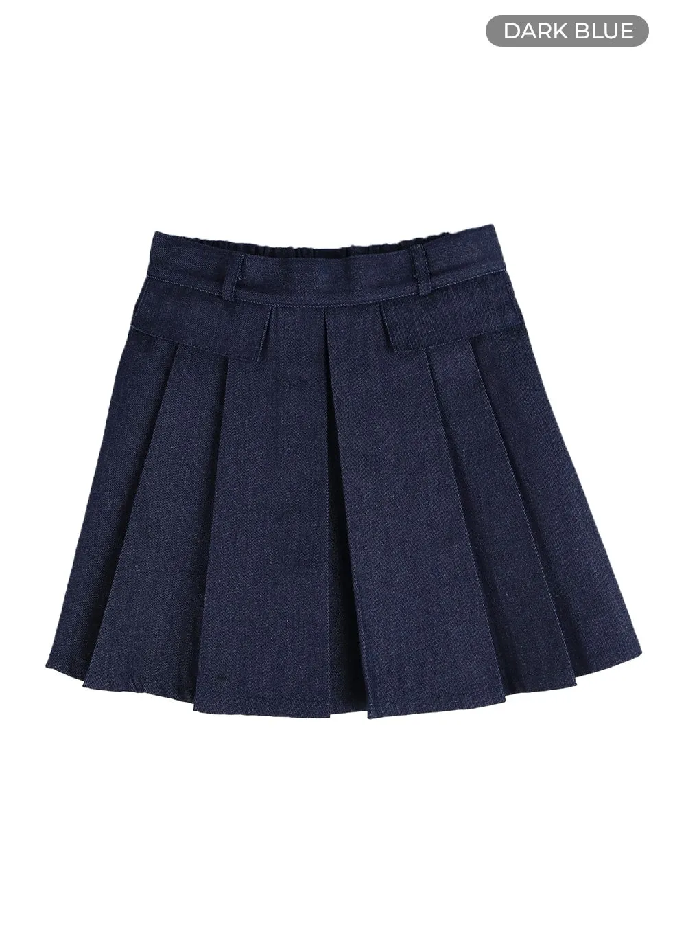 Solid Pleated Denim Mini Skirt IM406