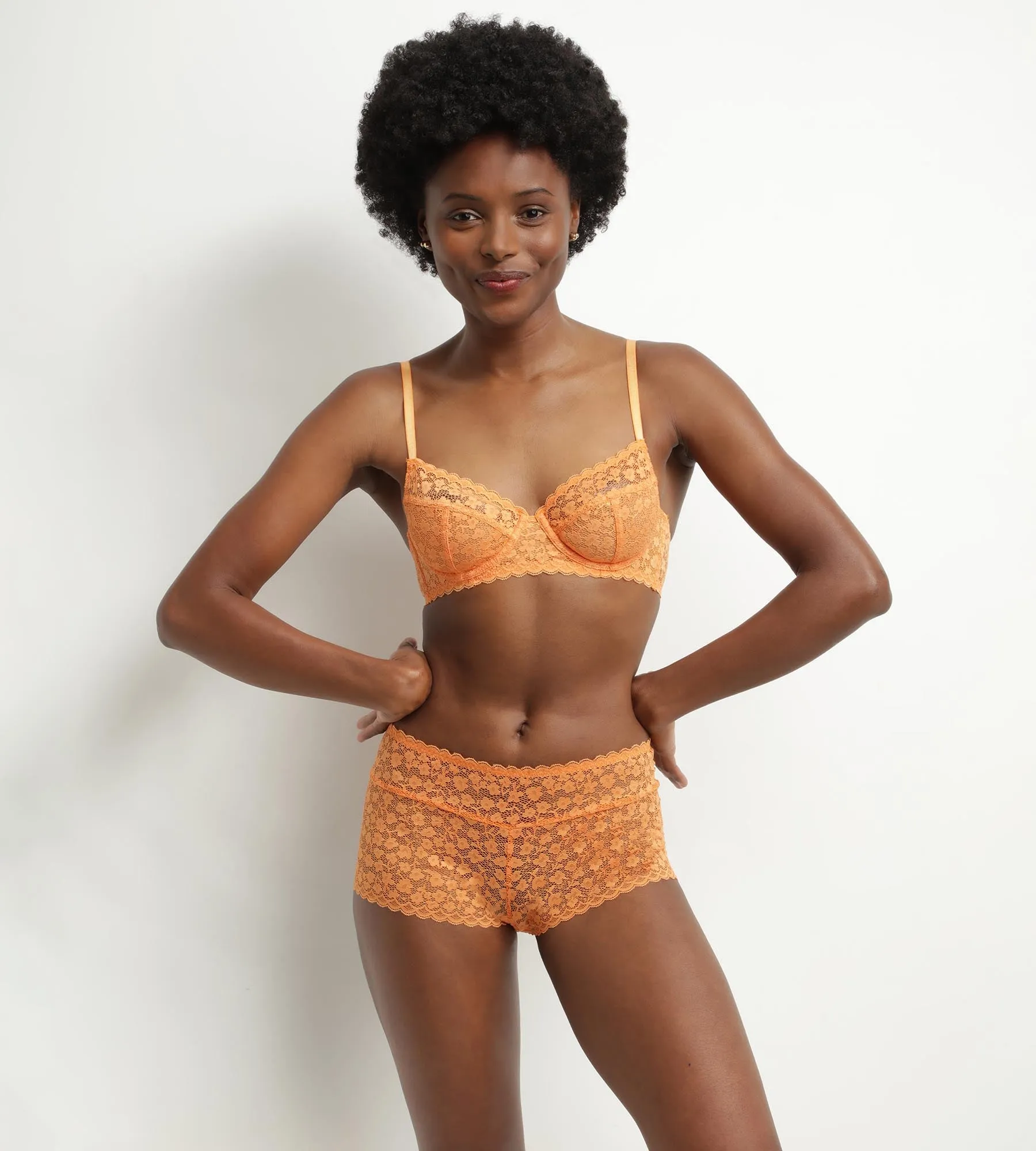 Soutien-gorge femme à armatures en dentelle florale Orange Daisy lace