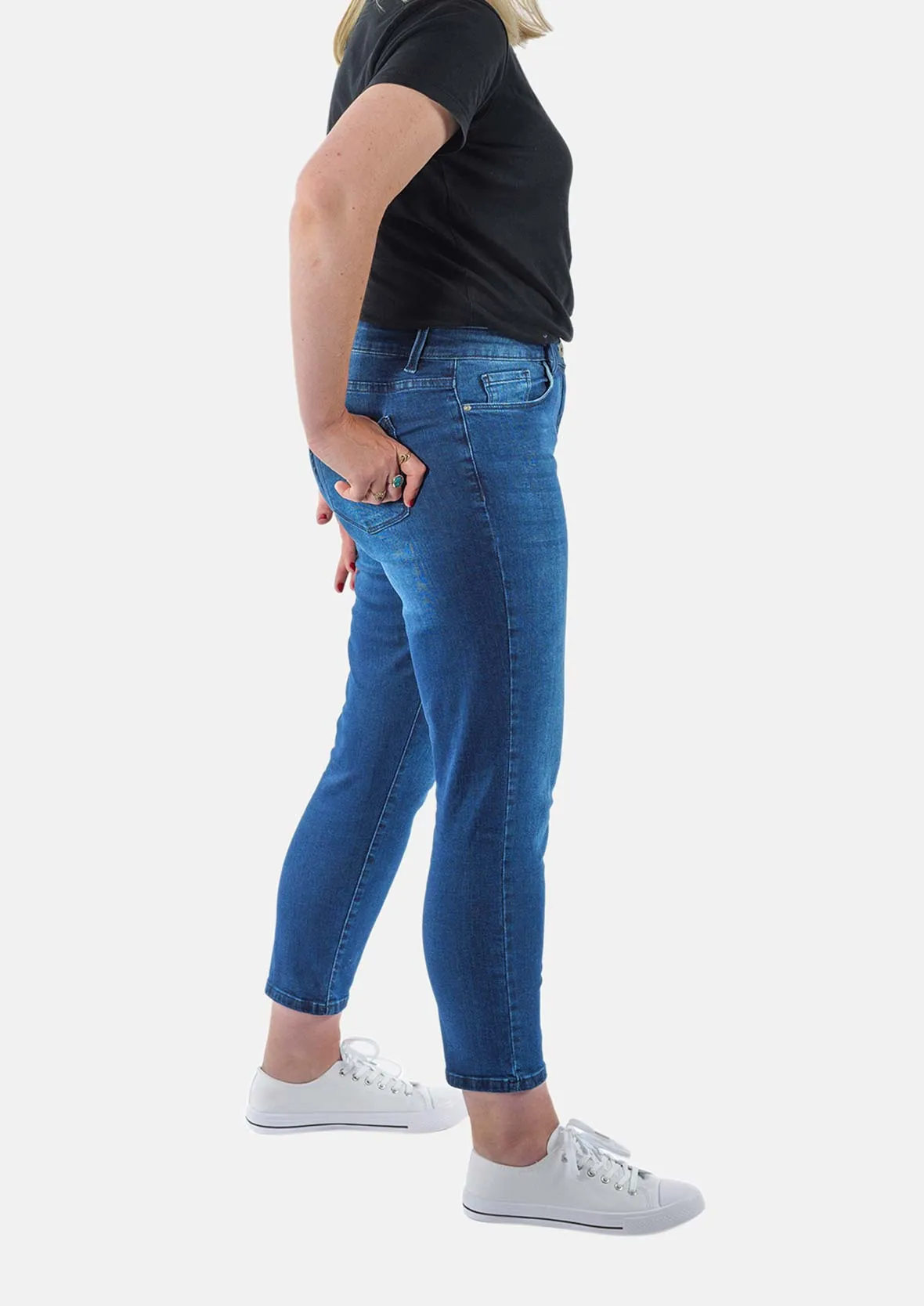 Straight Leg Cropped Stretch Jeans