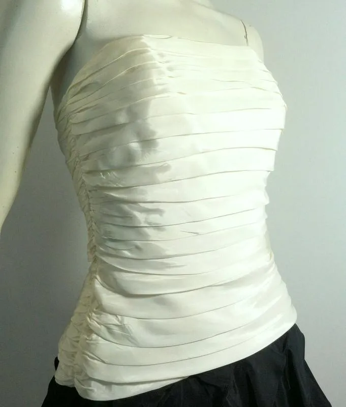 Strapless Black and White Ruched Bodice Petal Skirt Cocktail Dress circa 1980s Tadashi