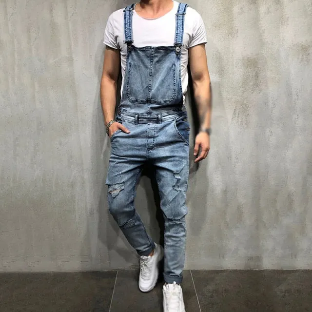 Stretch Jeans Mens Trousers Wild Retro Men's Jeans Streetwear Men Dungarees Jeans Denim Overalls For Men Jean Jumpsuit Straps