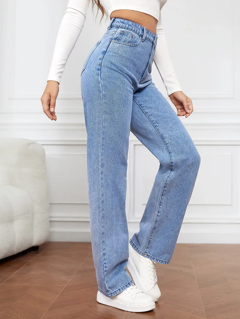 Stretch Washed Denim Stylish Straight-leg Pants