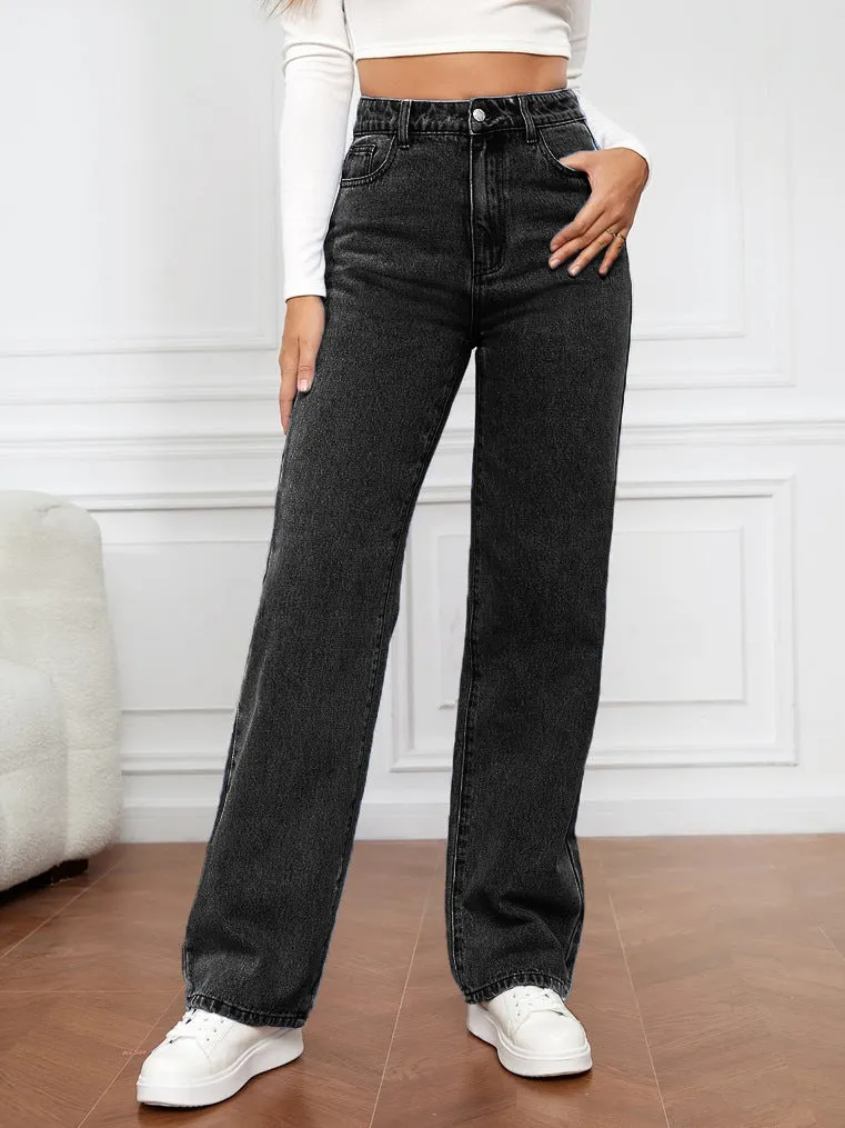 Stretch Washed Denim Stylish Straight-leg Pants