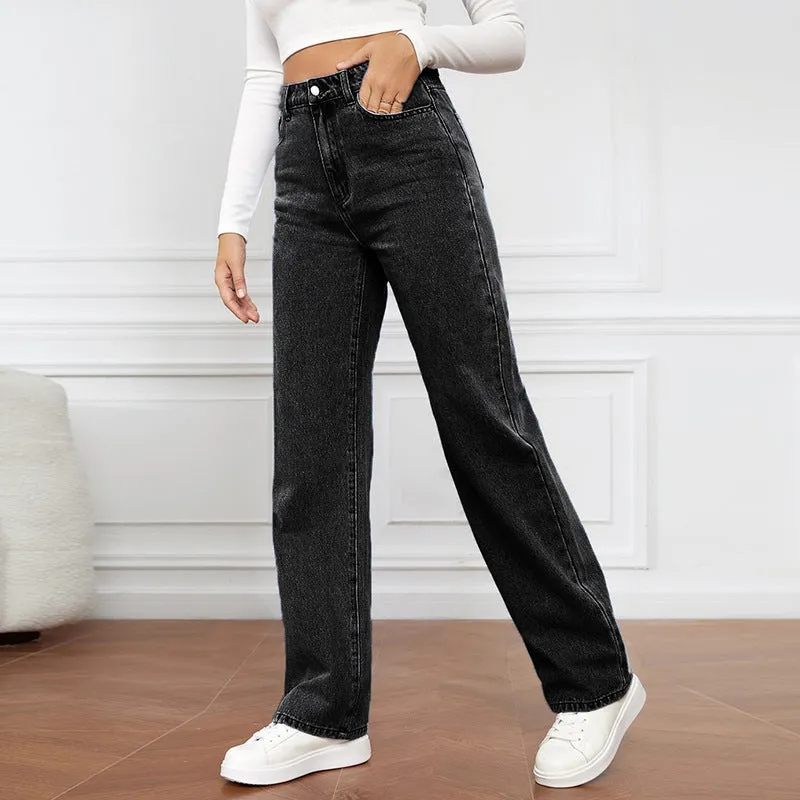 Stretch Washed Denim Stylish Straight-leg Pants