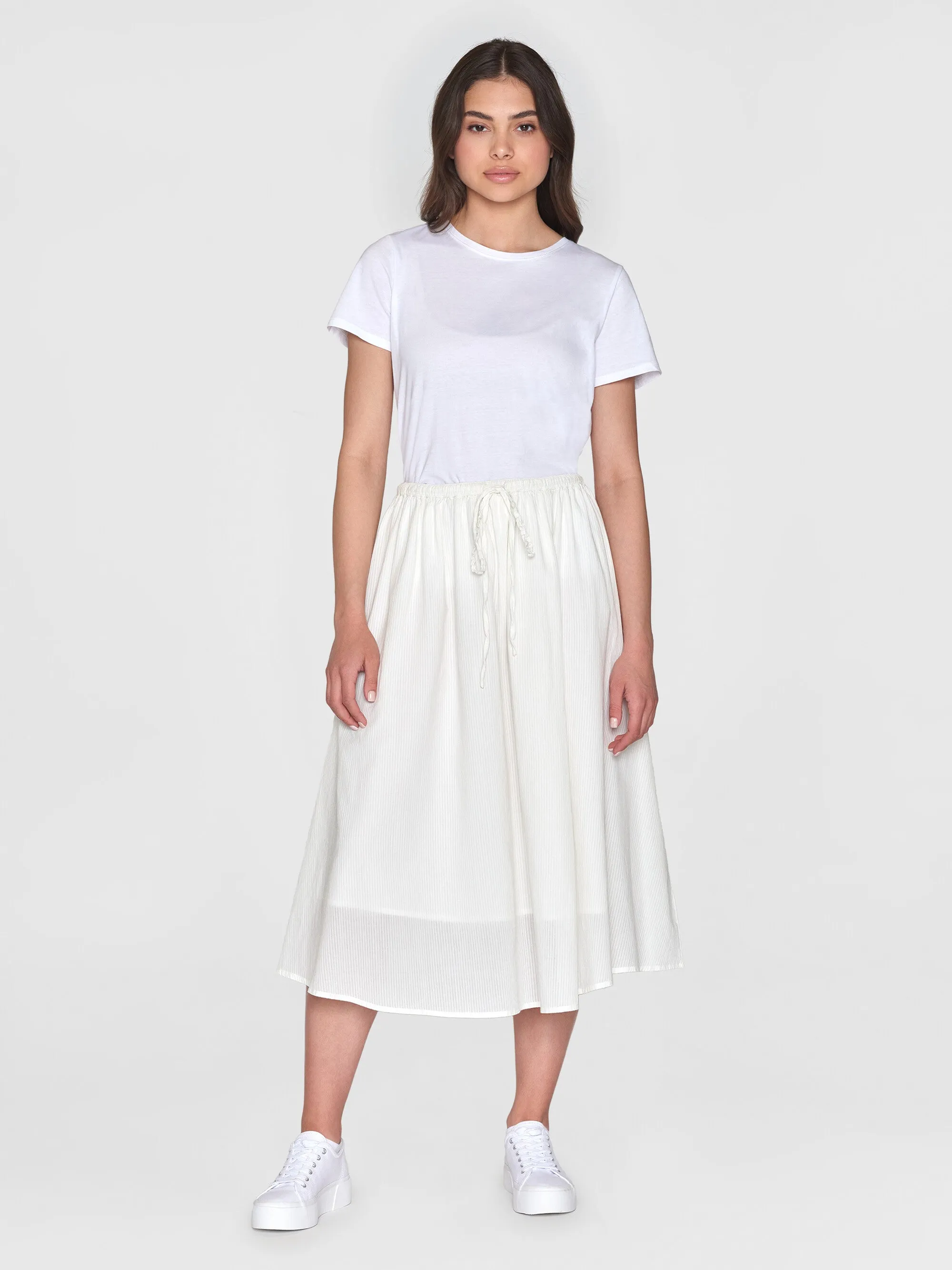 Stripe structure A-shape mid-length skirt - Egret