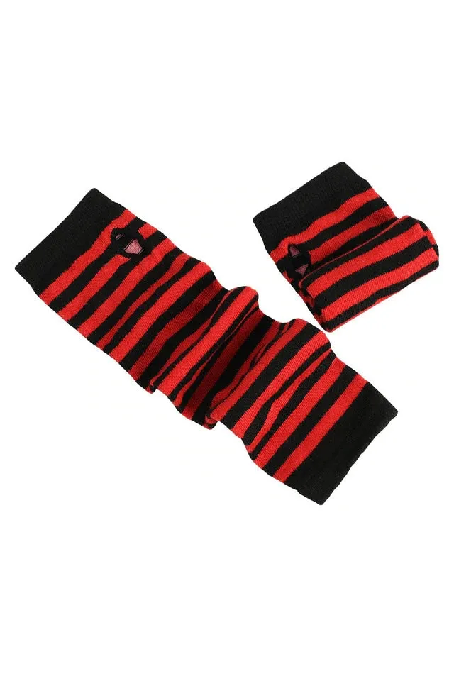 Striped Arm Warmers in Black & Red by VampireFreaks