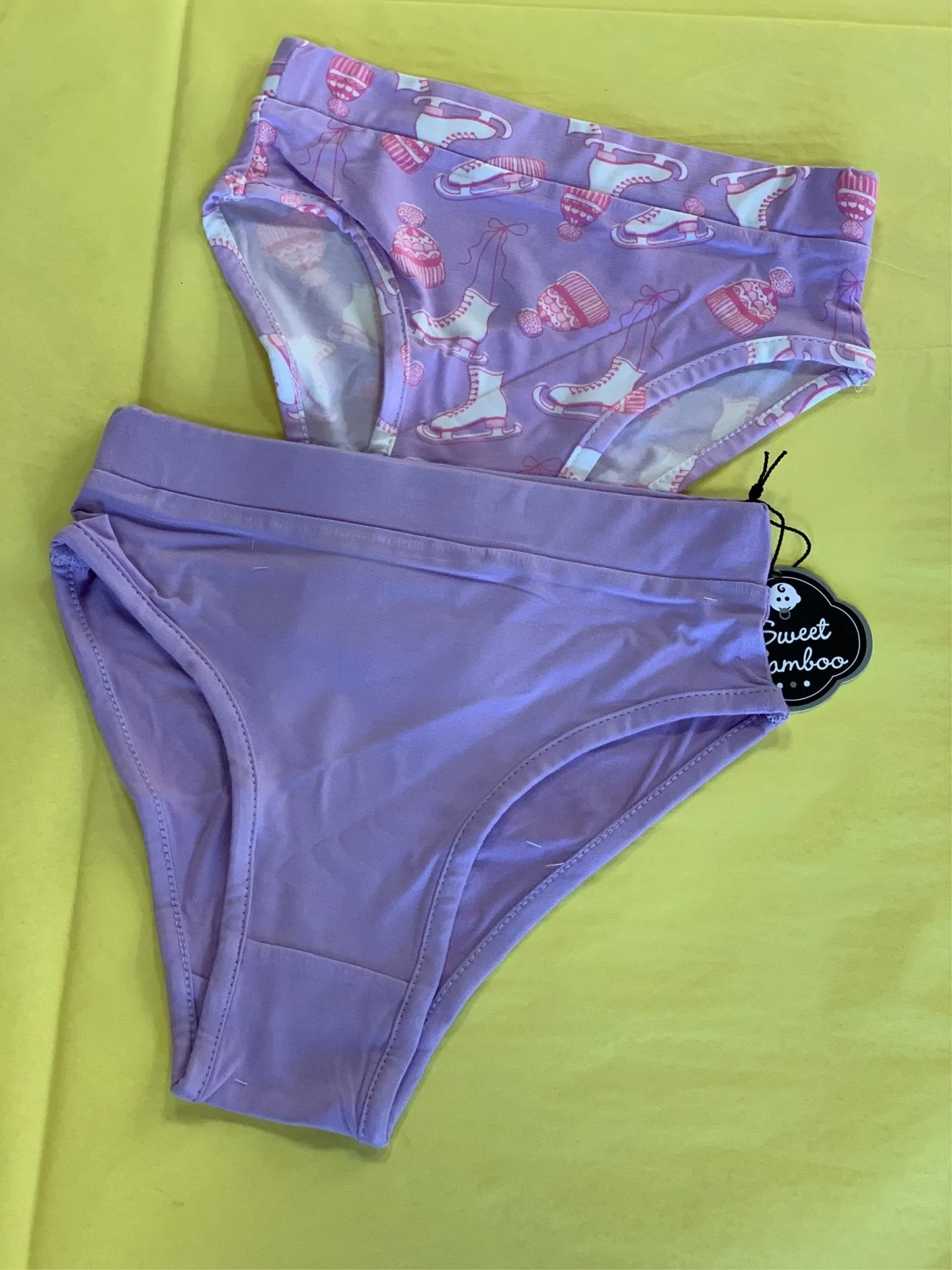 Sweet Bamboo 2 Piece Underwear In Purple Ice Skates and Solid Purple Pattern