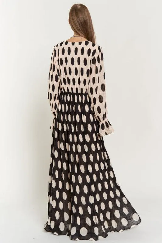 TEEK - Polka Dot Ruffled Pleated Maxi Dress