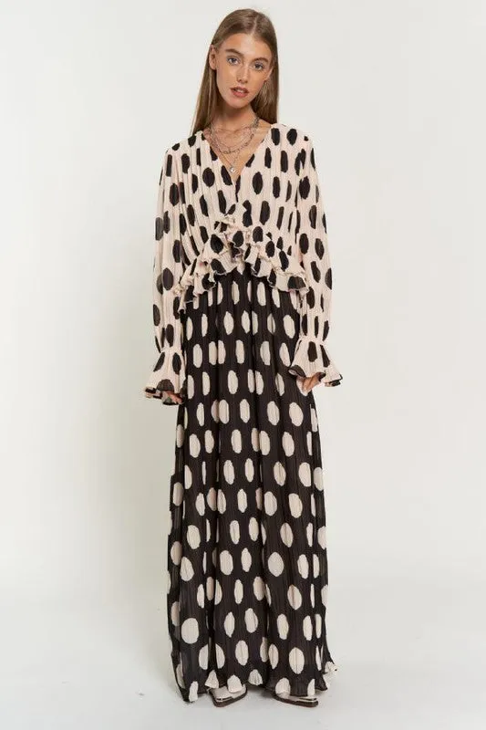 TEEK - Polka Dot Ruffled Pleated Maxi Dress