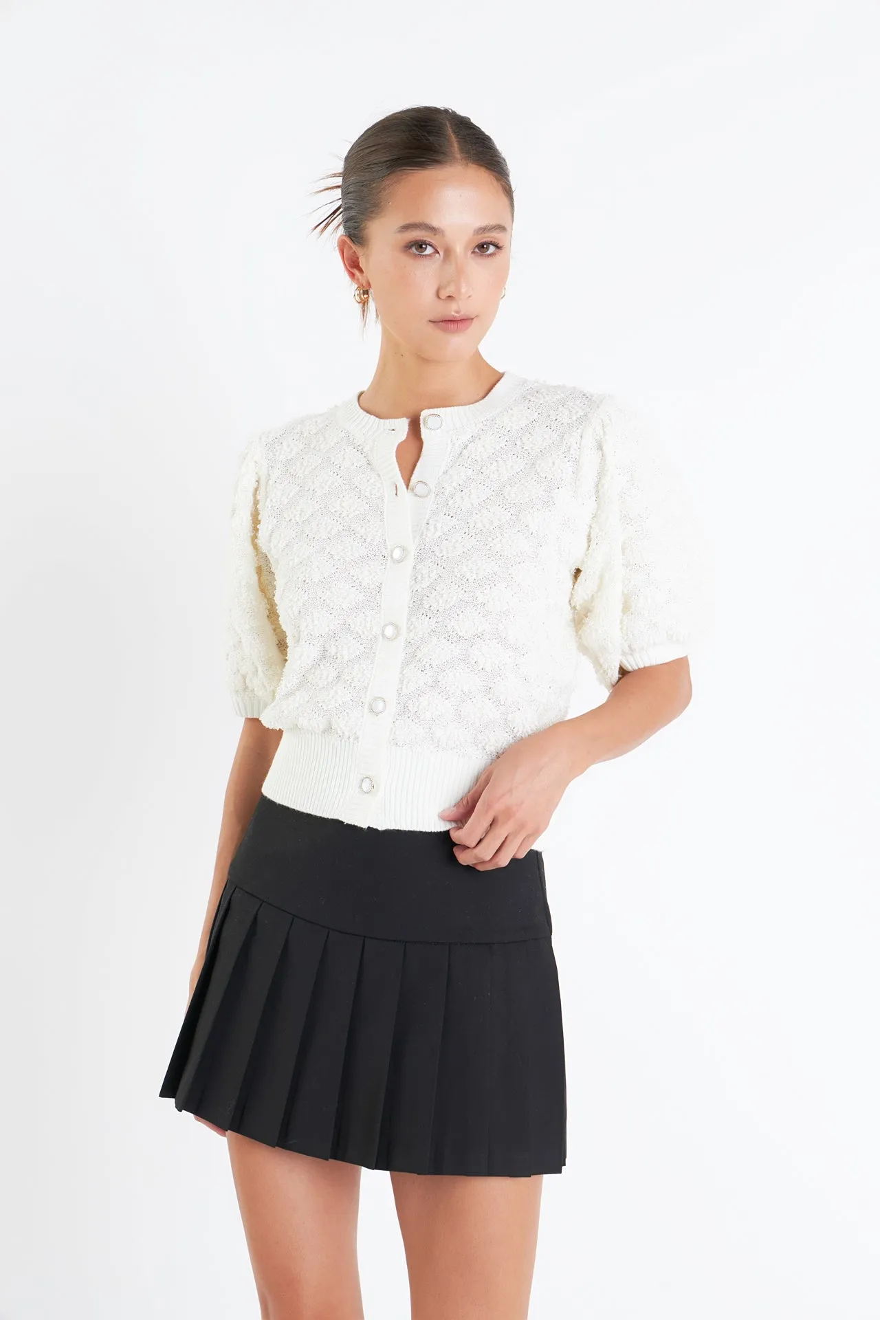 Textured Puff Short Sleeve Cardigan