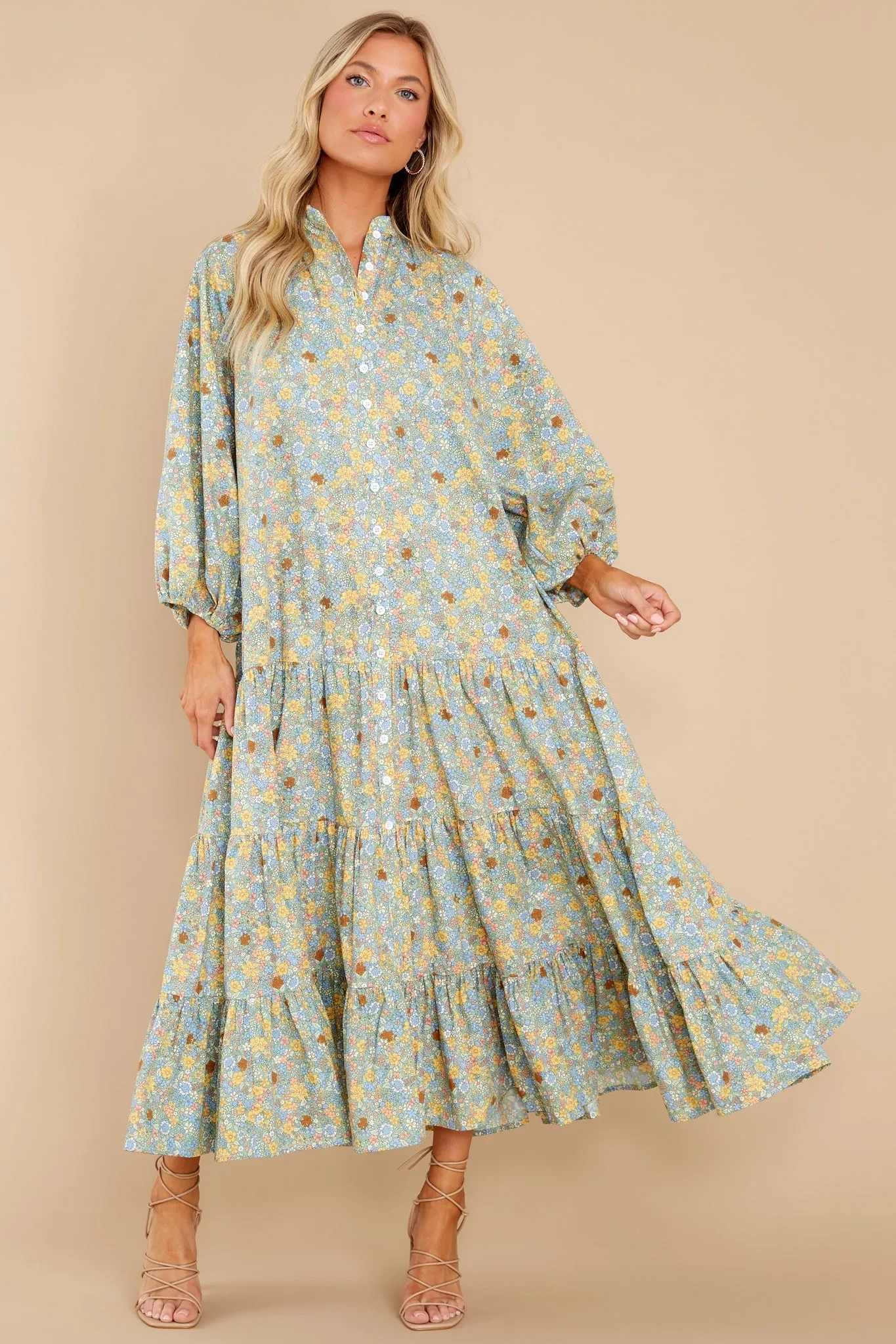 The Heart Speaks Green Floral Print Maxi Dress