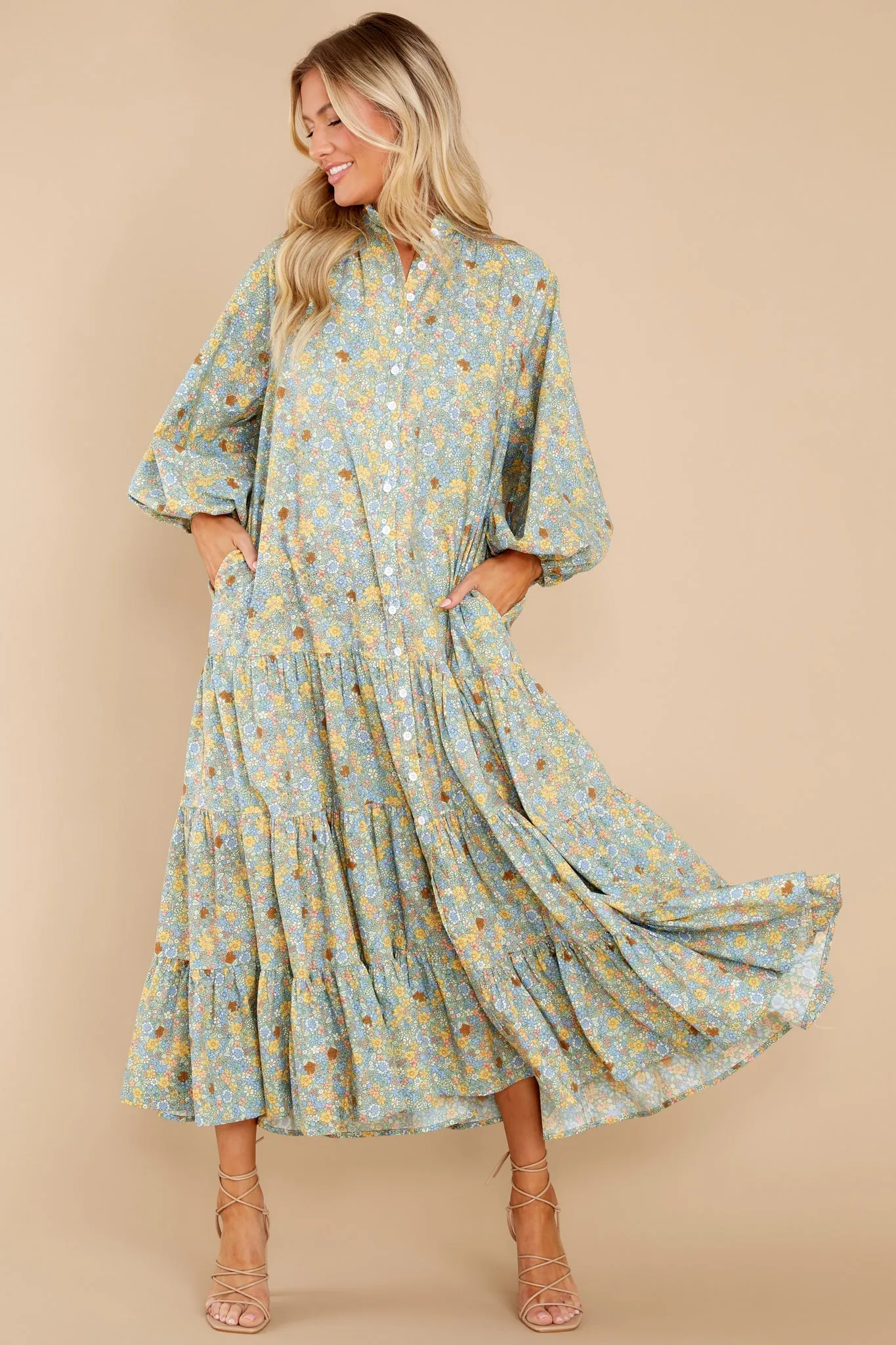 The Heart Speaks Green Floral Print Maxi Dress